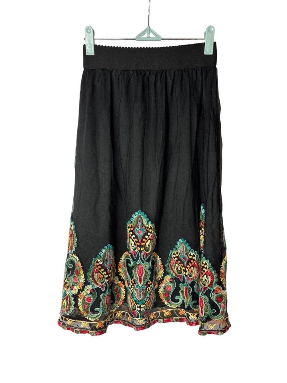 Magic A-Line Midi Skirt S Pull On Mesh Overlay Embroidered Lined Y2K Fairycore - Picture 4 of 6
